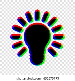 Lamp icon. Idea. Vector. Black icon with red-green-blue contours on transparent background.