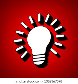 Lamp icon. Idea. Vector. Perspective view of white icon with black outline at reddish background.