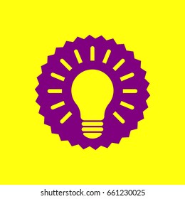 Lamp icon. Idea. Vector. Violet label with hole as icon on yellow background.