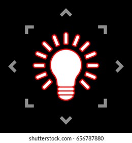 Lamp icon. Idea. Vector. White icon in gray focus like mandala on black background.