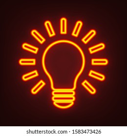 Lamp icon. Idea. Yellow, orange, red neon icon at dark reddish background. Illumination. Illustration.