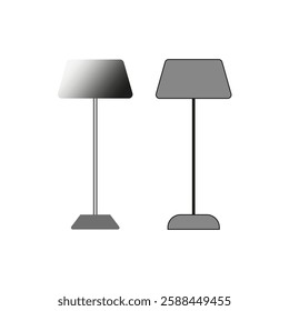 Lamp icon. Light fixture symbol. Standing lamp graphic. Interior lighting shape.