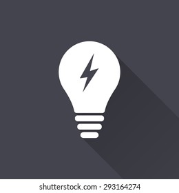Lamp icon with a long shadow on a black background. Vector illustration.