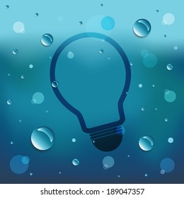 Lamp icon on blue background with many water drop.Vector EPS 10