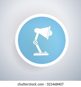 Lamp icon on blue button background, clean vector