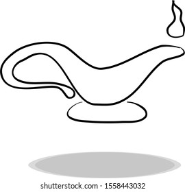 Lamp icon on white background, hand drawing. Flat design. Illustration arab kettle, contour of symbol black