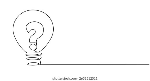 Ícone de lâmpada com ponto de interrogação, lâmpada com um sinal de interrogação dentro de desenho contínuo de uma linha, Ilustração de uma lâmpada com um ponto de interrogação, Ícones de problema - Série de ícones gráficos, Ícone de lâmpada