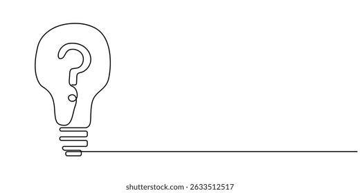 Lamp icon with question mark, light bulb with a question sign inside continuous one line drawing, Illustration of a lightbulb with a question mark, Problem Icons - Graphic Icon Series, Light bulb icon