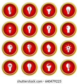 Lamp icon red circle set isolated on white background