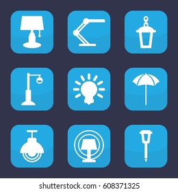Lamp icon. set of 9 filled lamp icons such as studio umbrella