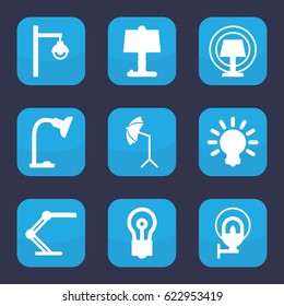 Lamp icon. set of 9 filled lamp icons such as bulb