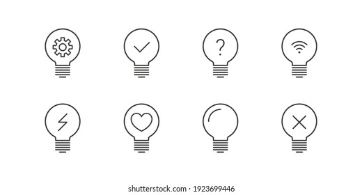 Leuchtensymbol-Set. Idea-Leuchtensymbolsammlung. Flacher Stil. Vektorgrafik