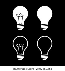 Conjunto de iconos de lámpara. Icono de la lámpara de la idea aislado en fondo negro