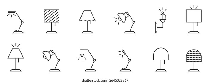 Ícone de lâmpada definido. Construção do iluminador. Conjunto de lâmpadas interiores. Ilustração vetorial