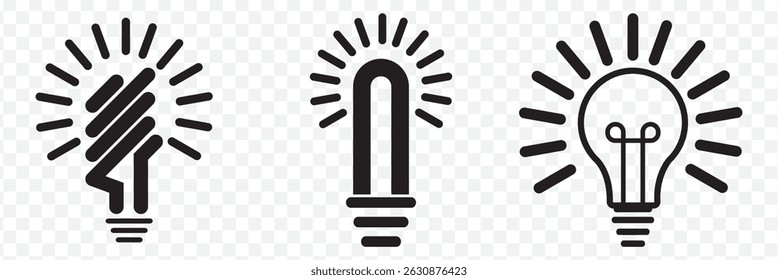Lamp icon set. Light bulb icon vector. idea symbol on Transparent Background. EPS 10.