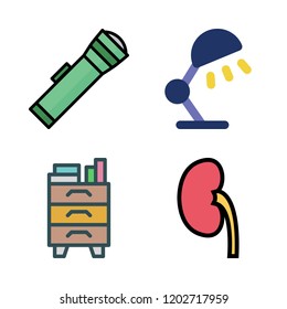 lamp icon set. vector set about desk lamp, nightstand, kidney and lantern icons set.