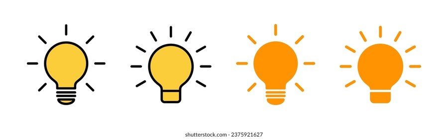 Leuchtensymbol für Web- und mobile App. Lichtbogenzeichen und Symbol. Ideensymbol.