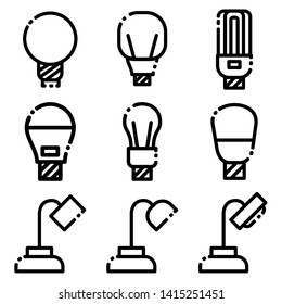 Lamp icon set. White background isolated