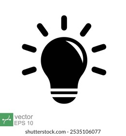 Lamp icon. Simple solid style. Bulb, light, idea, lightbulb, intelligent, think, creative concept. Glyph vector illustration flat symbol isolated on white background. EPS 10.