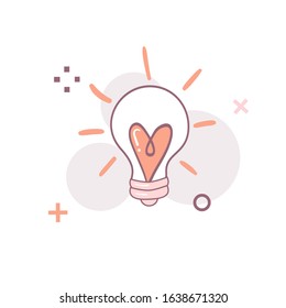 lamp icon and symbol with heart icon, for valentine day celebration, thin line style, vector