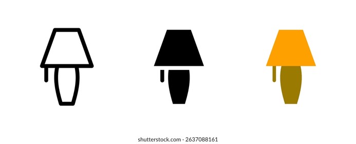 Lamp icon. Traditional table lamp with conical shade and pull chain vector illustration. Common interior decor element for bedrooms and living rooms. Lighting furniture and home accessory object.