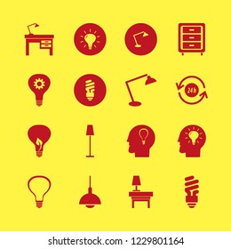 lamp icon. lamp vector icons set bulb head, bulb leaf, fluorescent bulb and lamp nightstand