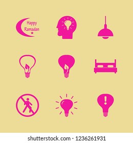 lamp icon. lamp vector icons set attention sign bulb, chandelier, bulb and happy ramadan