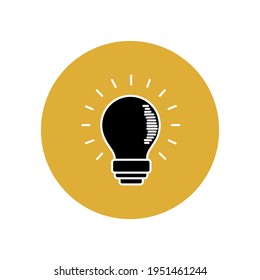 Lamp icon in a yellow circle. Electric light. Creative idea. User interface button in smartphone for applications. Vector graphics.