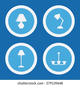 Lamp Icons In Blue Circles. Simple Vector Symbols