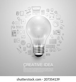 Lamp in icons, Creative idea, template design element, Vector illustration