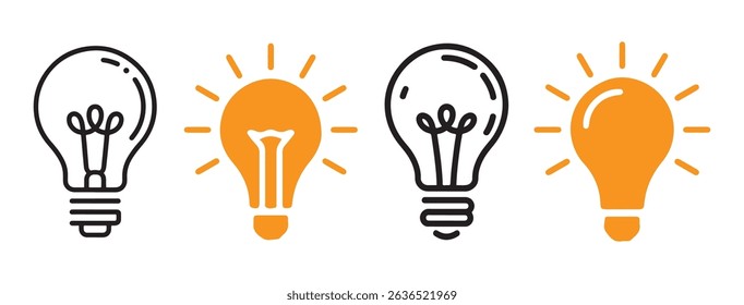 Lamp icons, Idea light bulb icon. Idea light bulb symbol collection. Glow light bulb represents ideas and innovation. Vector illustration eps 10