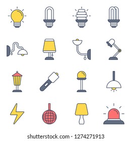 Lamp icons pack. Isolated lamp symbols collection. Graphic icons element