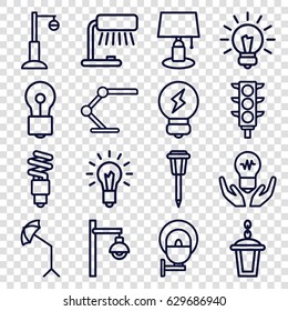 Lamp icons set. set of 16 lamp outline icons such as bulb, traffic light, studio umbrella, light bulb