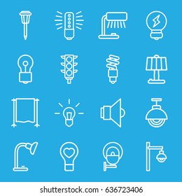 Lamp icons set. set of 16 lamp outline icons such as bulb, traffic light, bulb heart