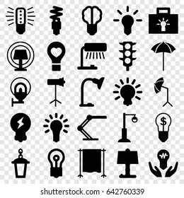 Lamp icons set. set of 25 lamp filled icons such as bulb, traffic light, bulb heart, studio umbrella, studio lapm