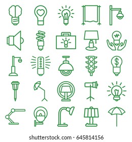 Lamp icons set. set of 25 lamp outline icons such as traffic light, bulb heart, studio umbrella, studio lapm, studio curtain