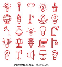Lamp icons set. set of 25 lamp outline icons such as bulb, traffic light, bulb heart, studio umbrella