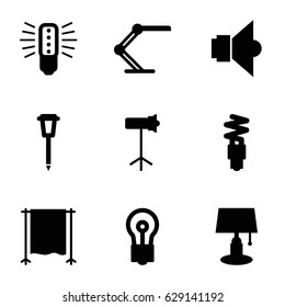 Lamp icons set. set of 9 lamp filled icons such as bulb, studio lapm