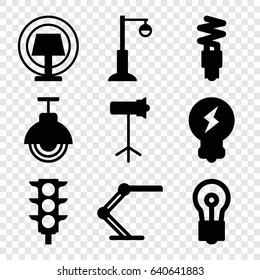 Lamp icons set. set of 9 lamp filled icons such as bulb, traffic light