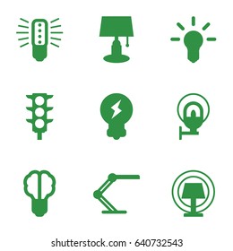 Lamp icons set. set of 9 lamp filled icons such as traffic light, bulb