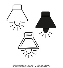 Lamp icons set. Black and white. Simple lighting symbols. Vector illustration.