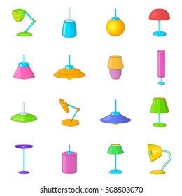 Lamp icons set. Cartoon illustration of 16 lamp vector icons for web