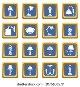 Lamp icons set vector blue square isolated on white background 