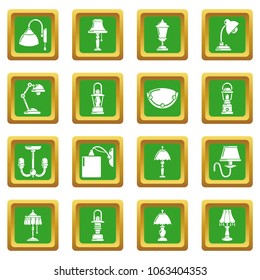 Lamp icons set vector green square isolated on white background 