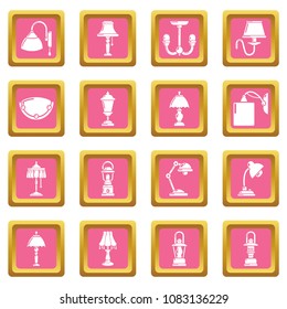 Lamp icons set vector pink square isolated on white background 