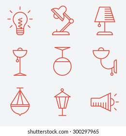 Lamp icons, thin line style, flat design
