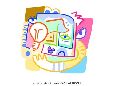 lamp idea abstract art decorative portrait hand drawn decorative wall art vector illustration, card, cover, poster, print design.