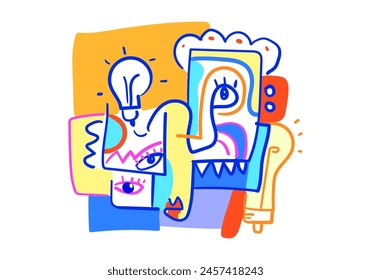 Lámpara de la idea arte abstracto retrato decorativo dibujado a mano arte decorativo de la pared Ilustración vectorial, tarjeta, cubierta, póster, diseño de impresión.