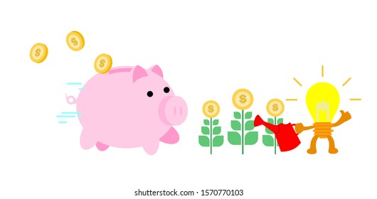 lamp idea farm for pig bank money cartoon doodle flat design style vector illustration