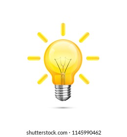 Lamp idea icon, object yellow light on a white background. Vector illustration